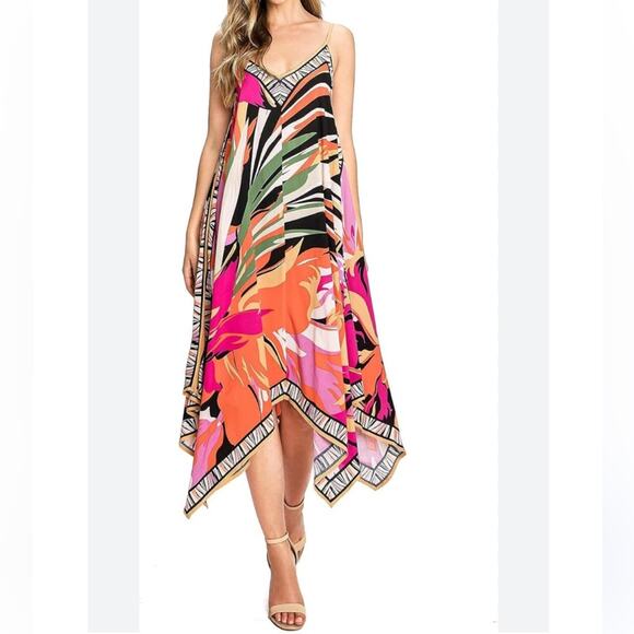 Flying Tomato Hot Pink Handkerchief Midi Dress Size Medium - Picture 1 of 7